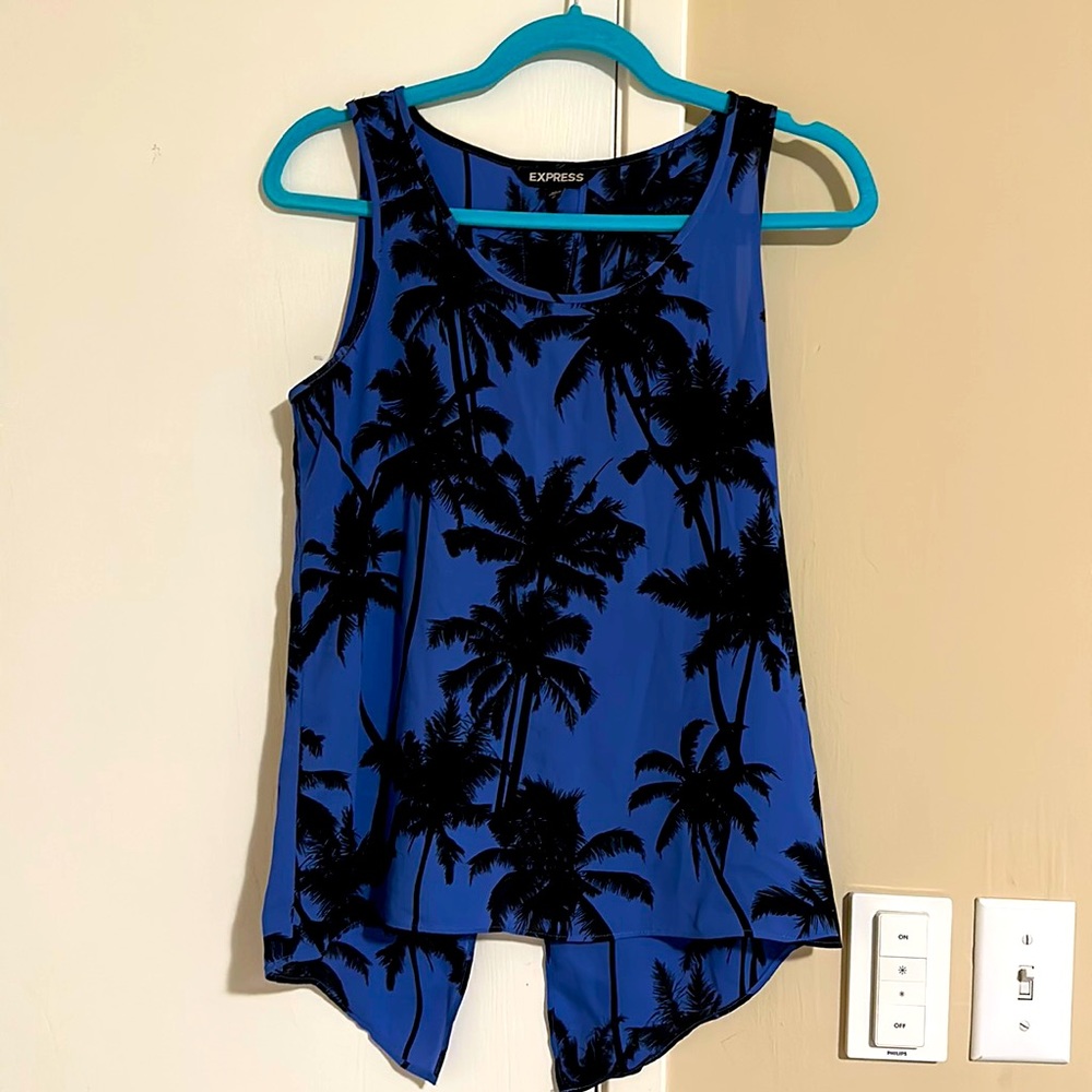 Blue Palm Tree Tank Top - Small